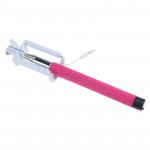 Wholesale Fold-able Wired Selfie Stick with Remote Small Clip (Hot Pink)